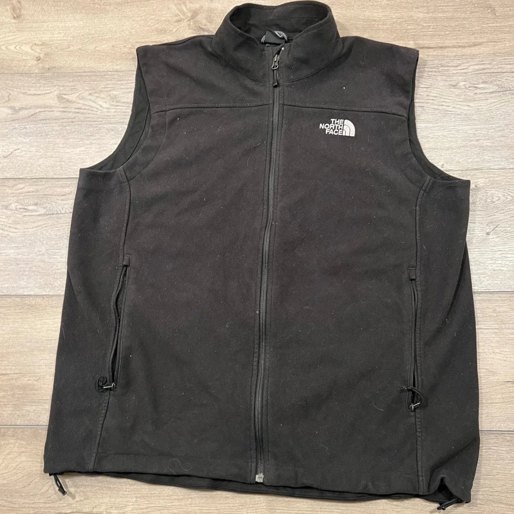 The North Face Mens Full Zip Fleece Vest Black Sleeveless Jacket Outdoor XL
